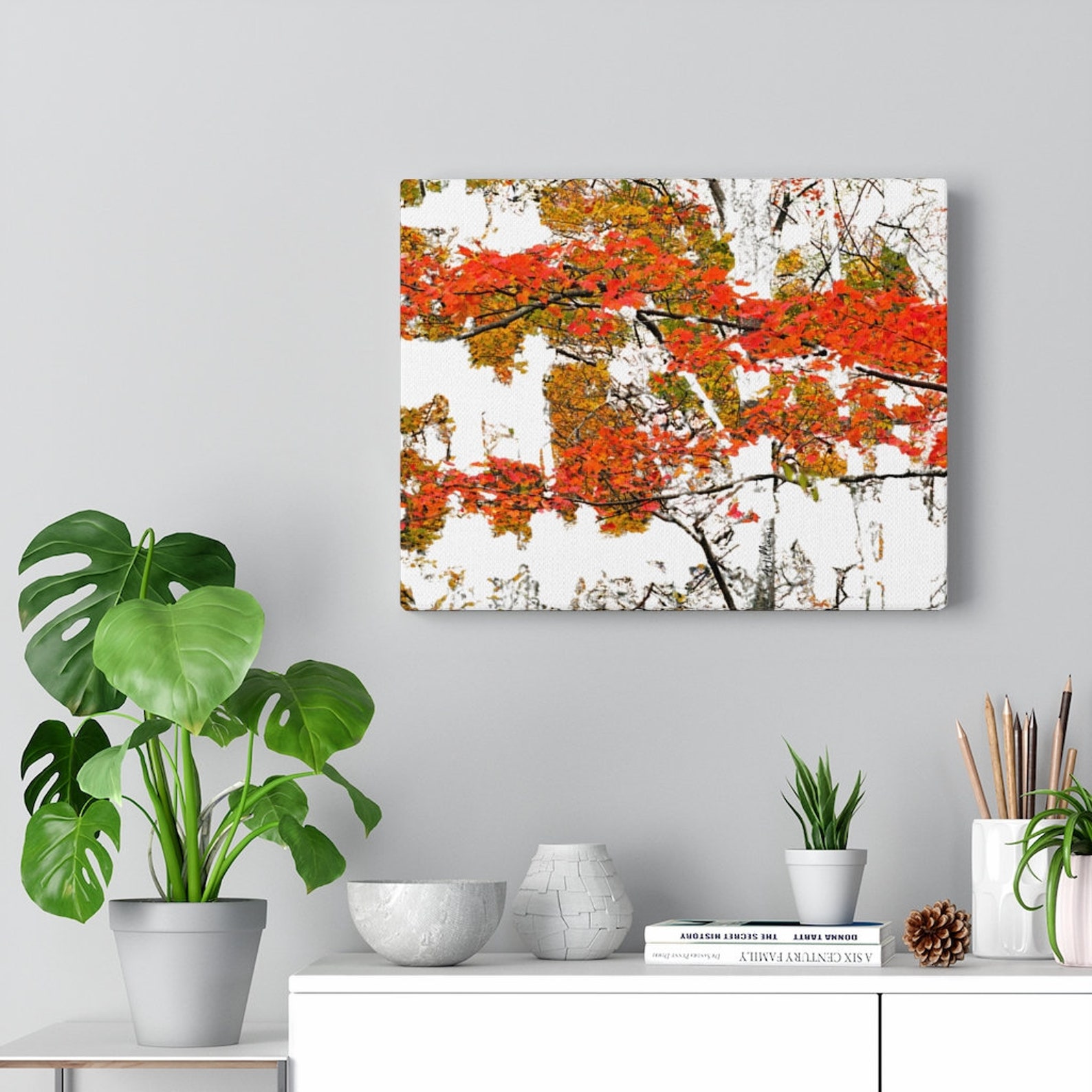 Autumn Leaves Wall Décor Fall Trees Print Red Abstract Etsy