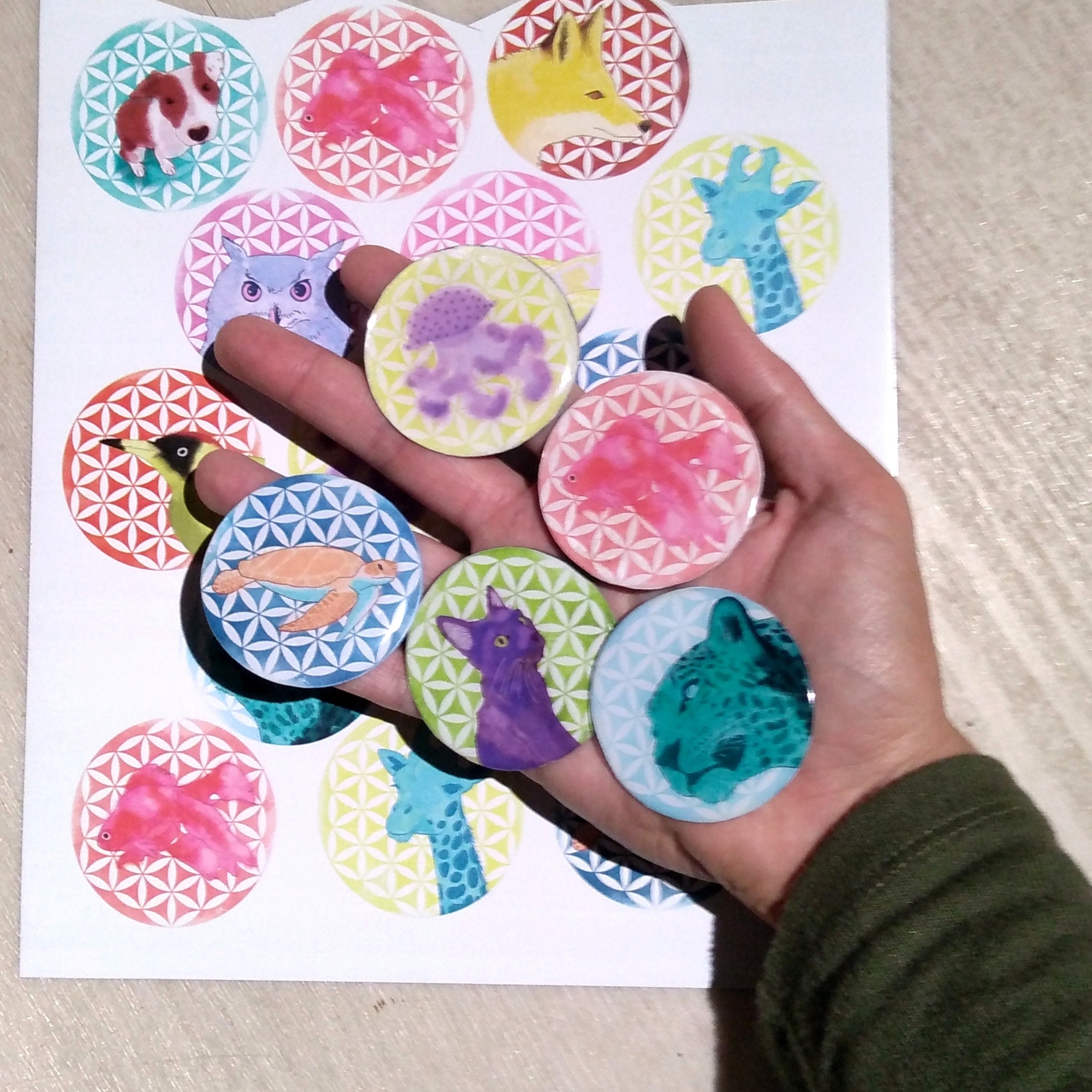 Magnet Illustration Animal Fleur de Vie Aquarelle Numérique Digitale Fait Main