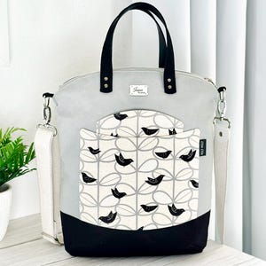 Shopper Noella,Handtasche grau,Business Tasche,Große Umhängetasche,Cross Body Bag schwarz grau,Vogel Muster
