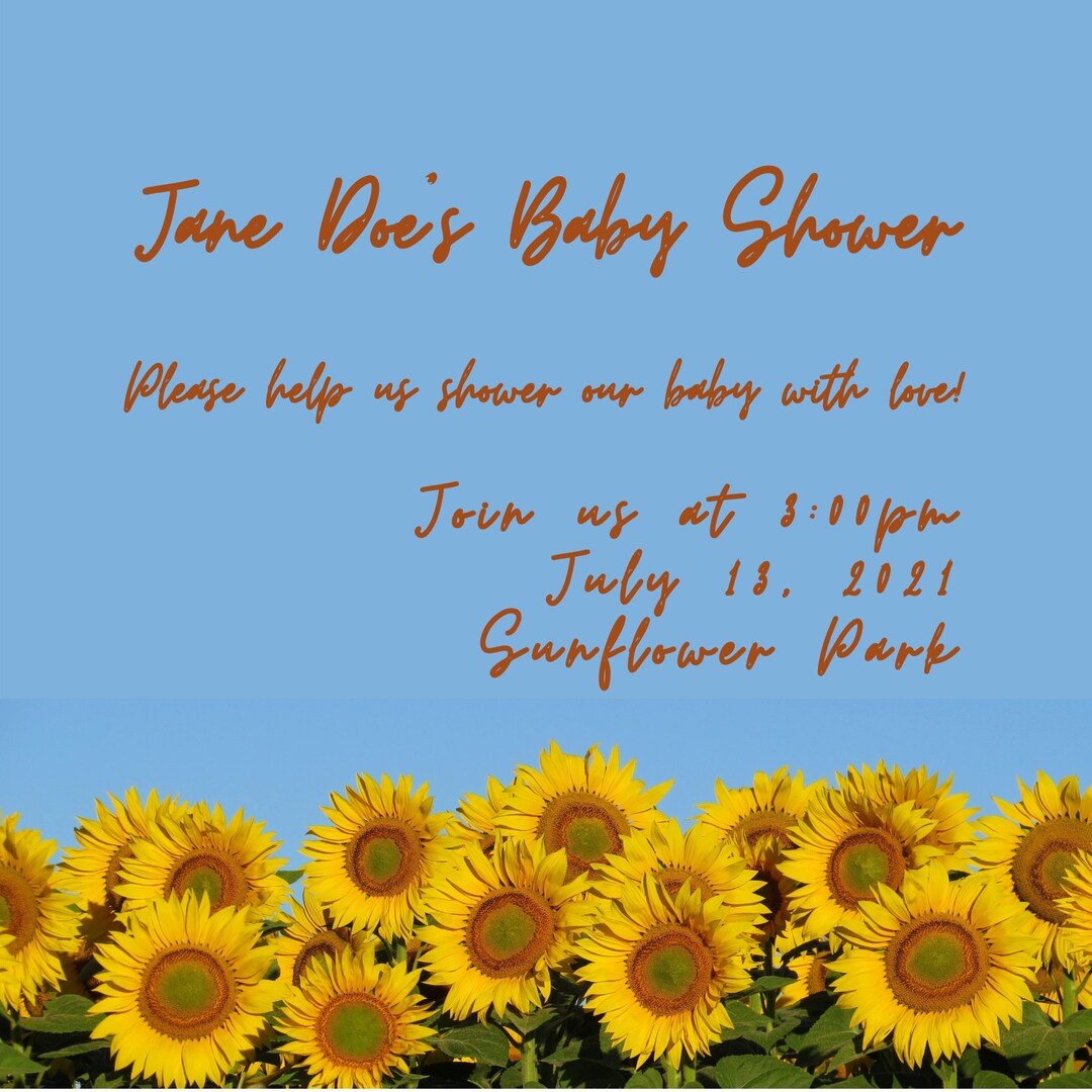 Sunflower Baby Shower Invitation Printable and Customizable Etsy