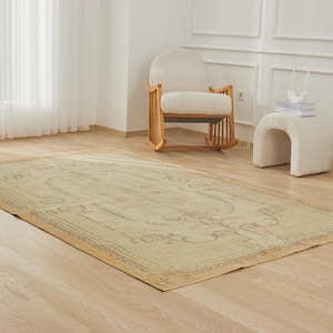 6x9 Vintage Turkish Rug - Marisol | 6x9 Beige Rug Handwoven Wool Carpet for Bedroom | 6x9 Rug | Antique Rug for Home Decor