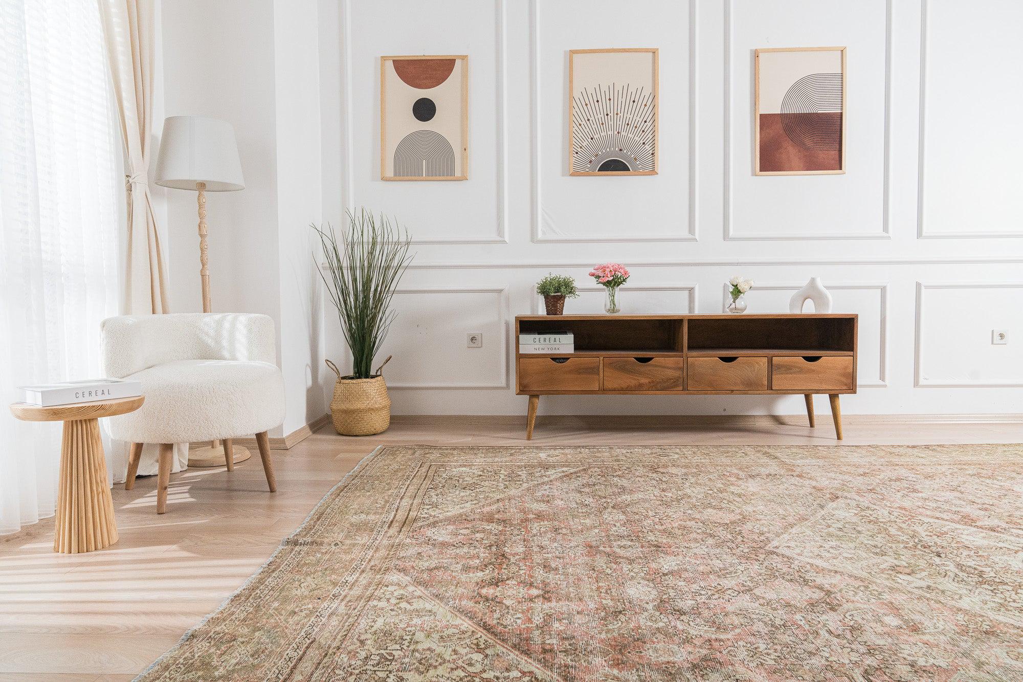 ペールピンク　105×188 シノワズリ調ココアベージュ　トルコヴィンテージラグ ペールピンク 105×188 シノワズリ調ココアベージュ トルコヴィンテージ