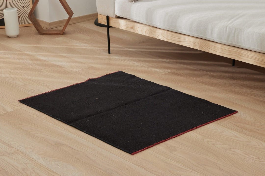 3x3 Vintage Turkish Rug - Dalena | 3x3 Black Rug | Hand-knotted Wool ...