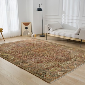 Vintage Heriz Persian Rug: 1920s Red Medallion, Hand-Knotted Wool (10&#39;8&quot; x 7&#39;7&quot;)