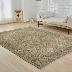 7x11 Vintage Area Rug - Floriana | 7x11 Beige Rug Hand-knotted Wool Carpet for Bedroom | Large Area Rug | Antique Rug for Home Decor