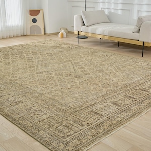 10x13 Vintage Area Rug - Lucretia | 10x13 Beige Rug Handwoven Carpet for Living Room | Oversized Area Rug | Antique Rug for Home Decor
