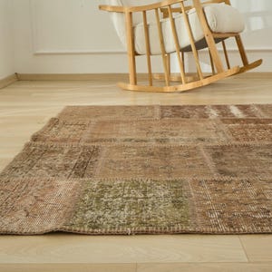Hand-Knotted Wool Patchwork Rug: 7&#39;10&quot; x 5&#39;7&quot; Vintage Turkish Area Rug