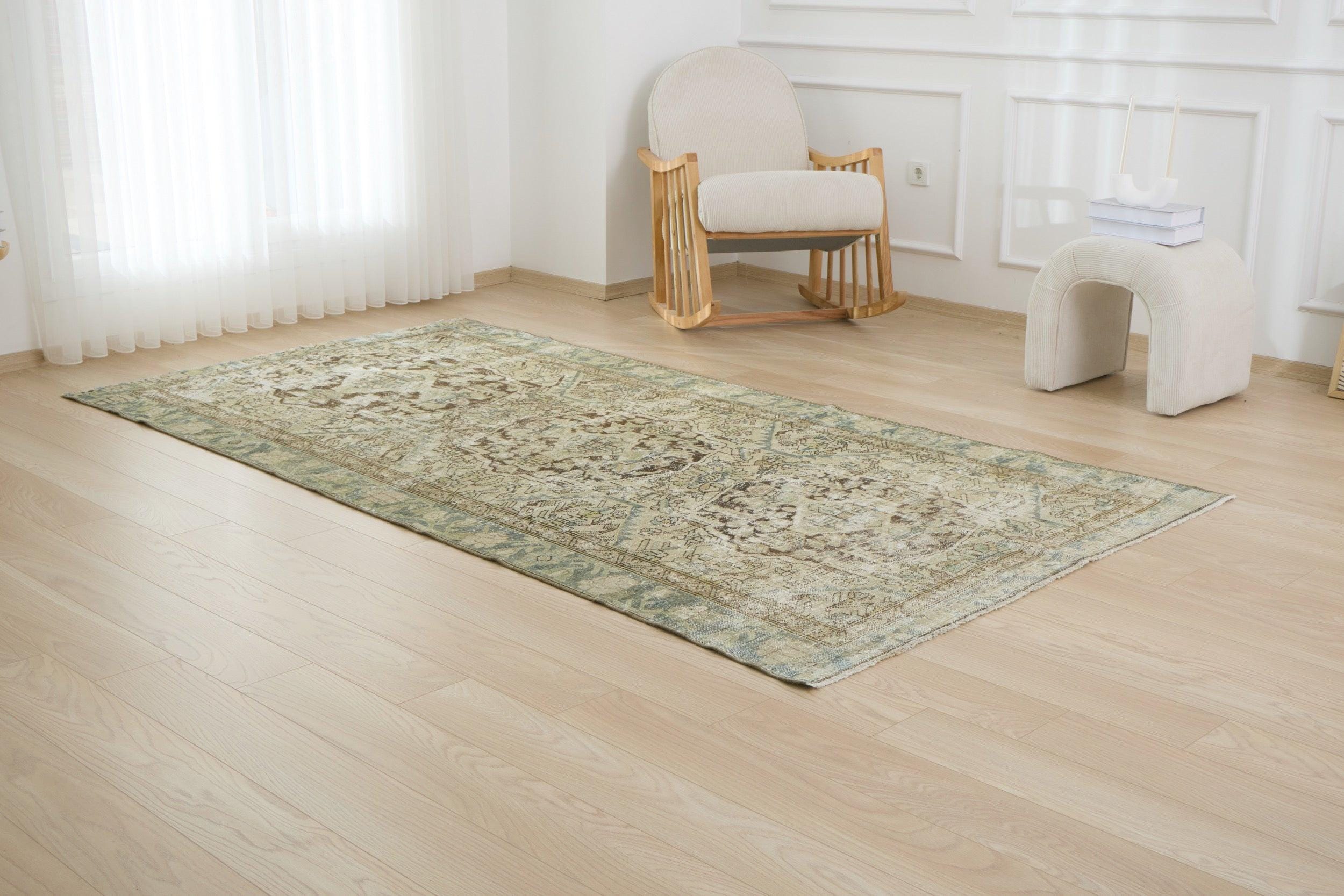 5x10 Beige Vintage Persian Handwoven Rug - Garlanah | Beige Wool Area Rug, Unique Vintage Wool Rug, Antique Rug for Interior Design