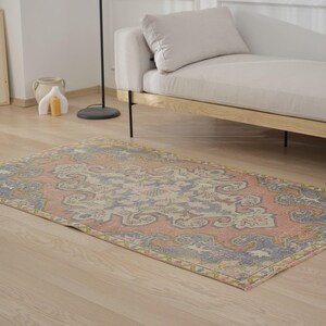 4x7 Turkish Anatolian Rug - Delilah | 4x7 Orange Rug Handwoven Wool Carpet for Bathroom | Small Area Rug | Antique Rug for Farmhouse Decor