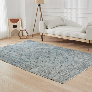 6x9 Vintage Turkish Rug - Galaina | 6x9 Blue Rug Handmade Wool Carpet for Bedroom | 6x9 Oushak Rug | Antique Rug for Farmhouse Decor
