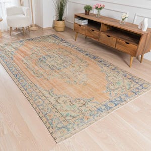 6x9 Orange Vintage Turkish Handmade Rug - Oliana | Orange Wool Area Rug, Unique Oriental Oushak Carpet, Antique Carpet for Home Decor