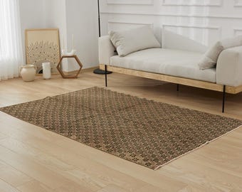 5x7 Vintage Turkish Rug - Lina | 5x7 Brown Rug | Hand-knotted Wool Carpet for Kitchen | Small Area Rug | Antique Rug for Farmhouse Decor