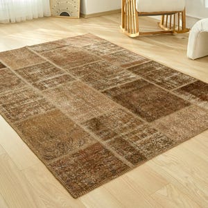 6x8 Turkish Patchwork Rug - Safa | 6x8 Brown Rug Handwoven Wool Carpet for Kitchen | 6x8 Rug | Antique Rug for Home Decor