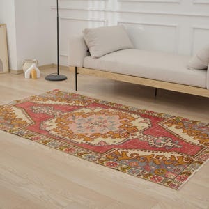 4x8 Turkish Anatolian Rug - Fay | 4x8 Red Rug Handwoven Wool Carpet for Entryway | Small Area Rug | Antique Rug for Boho Decor