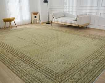 12x15 Vintage Persian Design Rug - Stacey | 12x15 Green Handmade Rug for Bedroom | Extra Large Area Rug | Unique Rug