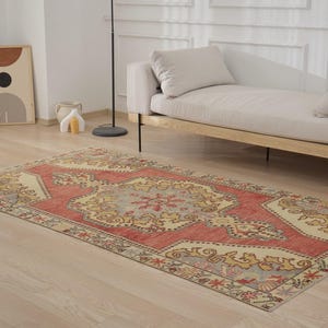 4x8 Turkish Anatolian Rug - Orsola | 4x8 Red Rug Handwoven Wool Carpet for Entryway | Small Area Rug | Antique Rug for Home Decor