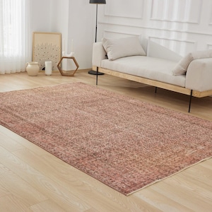 7x10 Vintage Turkish Rug - Veronique | 7x10 Pink Rug | Hand-knotted Wool Carpet for Bedroom | Large Area Rug | Antique Rug for Boho Decor