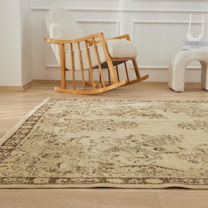 7x10 Vintage Turkish Rug - May | 7x10 Beige Rug Handwoven Wool Carpet for Bedroom | Large Area Rug | Antique Rug for Farmhouse Decor