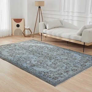 6x9 Vintage Turkish Rug - Jorja | 6x9 Blue Rug Hand-knotted Wool Carpet for Bedroom | Large Area Rug | Antique Rug for Farmhouse Decor