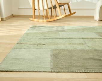 6x8 Turkish Patchwork Rug - Zarifa | 6x8 Green Rug Handwoven Wool Carpet for Living Room | 6x8 Rug | Antique Rug for Boho Decor