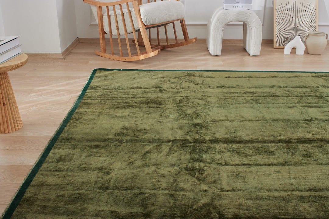 Vintage Green Nepal Rug: Handwoven Wool Area Rug (8'11