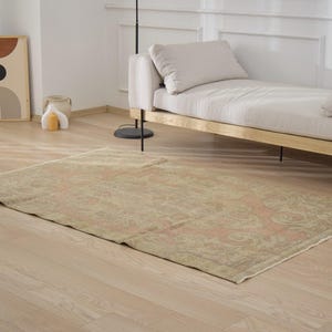 4x7 Turkish Anatolian Rug - Addyson | 4x7 Orange Rug Hand-knotted Wool Carpet for Bathroom | Small Area Rug | Antique Rug for Home Decor