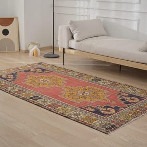 4x8 Turkish Anatolian Rug - Vyara | 4x8 Red Rug Hand-knotted Wool Carpet for Hallway | Small Area Rug | Antique Rug for Home Decor