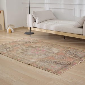 4x7 Turkish Anatolian Rug - Maeve | 4x7 Orange Rug Handwoven Wool Carpet for Bathroom | Small Area Rug | Antique Rug for Farmhouse Decor