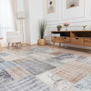 7x10 Blue Vintage Turkish Hand-Knotted Rug - Qitra | Blue Wool Area Rug, Unique Oriental Oushak Carpet, Antique Carpet for Farmhouse Decor