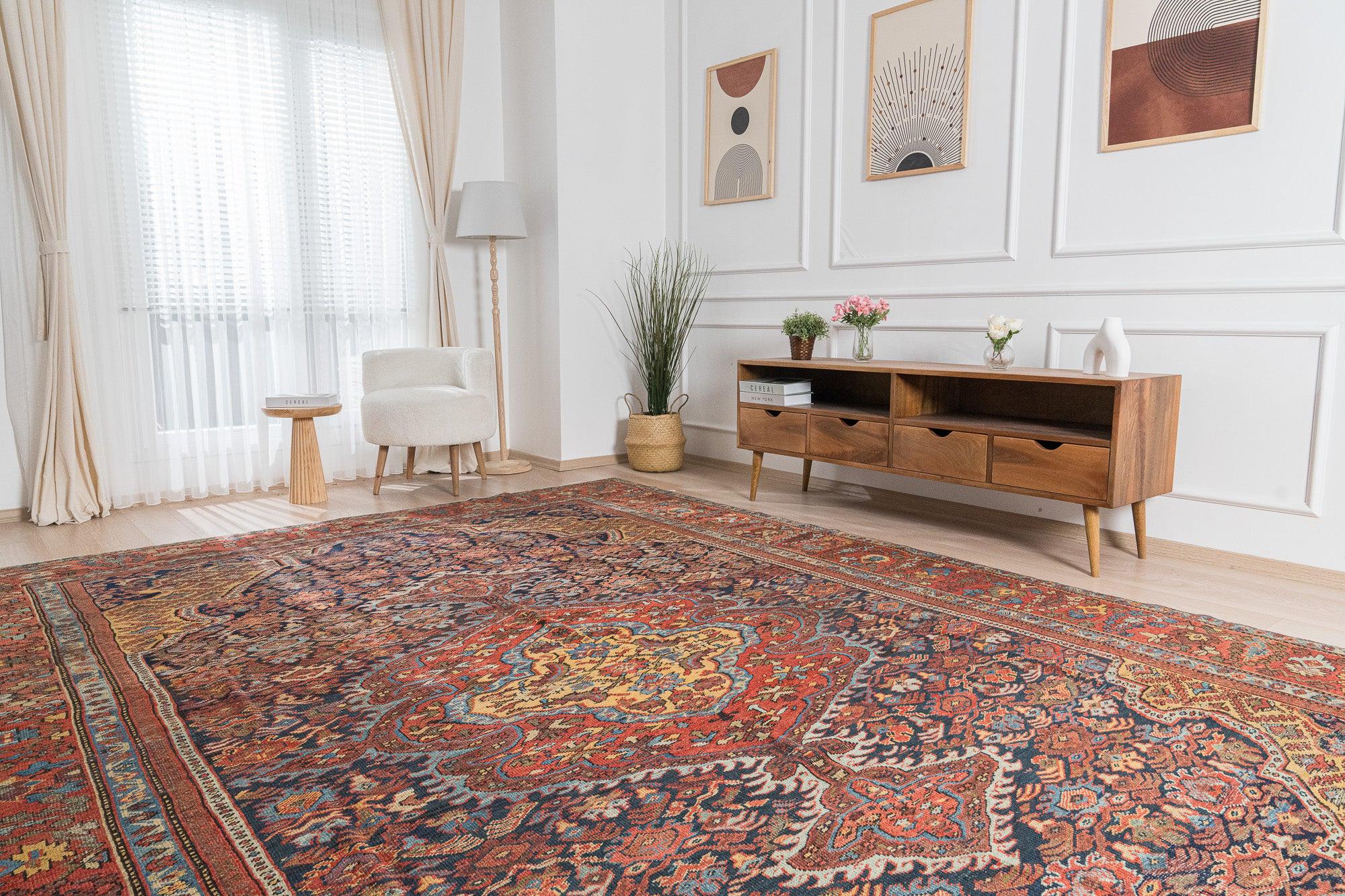 10x13 Red Vintage Persian Hand-Knotted Rug - Quenby | Red Wool Area Rug, Unique Vintage Wool Carpet, Antique Carpet for Farmhouse Decor