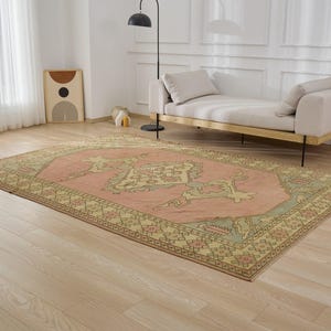7x10 Turkish Anatolian Rug - Delphine | 7x10 Pink Rug Hand-knotted Carpet for Living Room | Large Area Rug | Antique Rug for Farmhouse Decor
