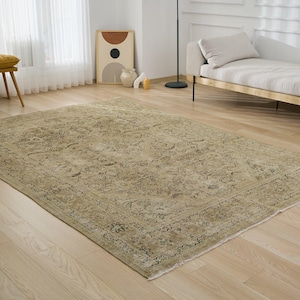 7x11 Vintage Area Rug - Tomasina | 7x11 Handmade Wool Carpet for Living Room | Oversized Area Rug | Antique Rug for Home Decor