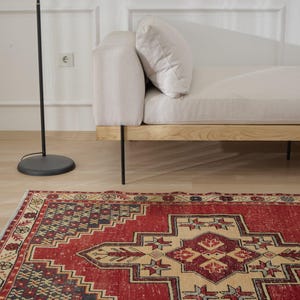 4x8 Turkish Anatolian Rug - Joanna | 4x8 Red Rug Hand-knotted Wool Carpet for Bathroom | Small Area Rug | Antique Rug for Boho Decor