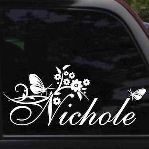 Personalized Name with Butterflies and Flowers Decal Sticker