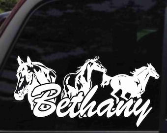 Calcomanía personalizada con nombre y caballos