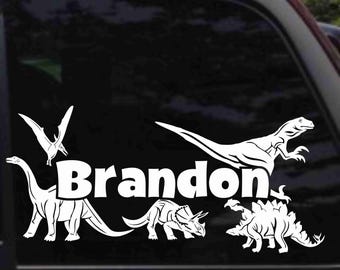 Calcomanía personalizada con nombre y dinosaurios