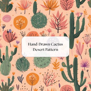 Hand-Drawn Cactus Desert Pattern – Southwestern Botanical Digital Paper, Desert Plant Print JPG, Digital Download JPG