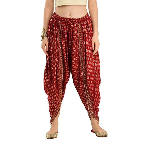 Women  Readymade Printed Dhoti  Lace Rayon Fabric Loose Fit  Dhoti Pant/Salwar/  (  Size -26 to 36 )