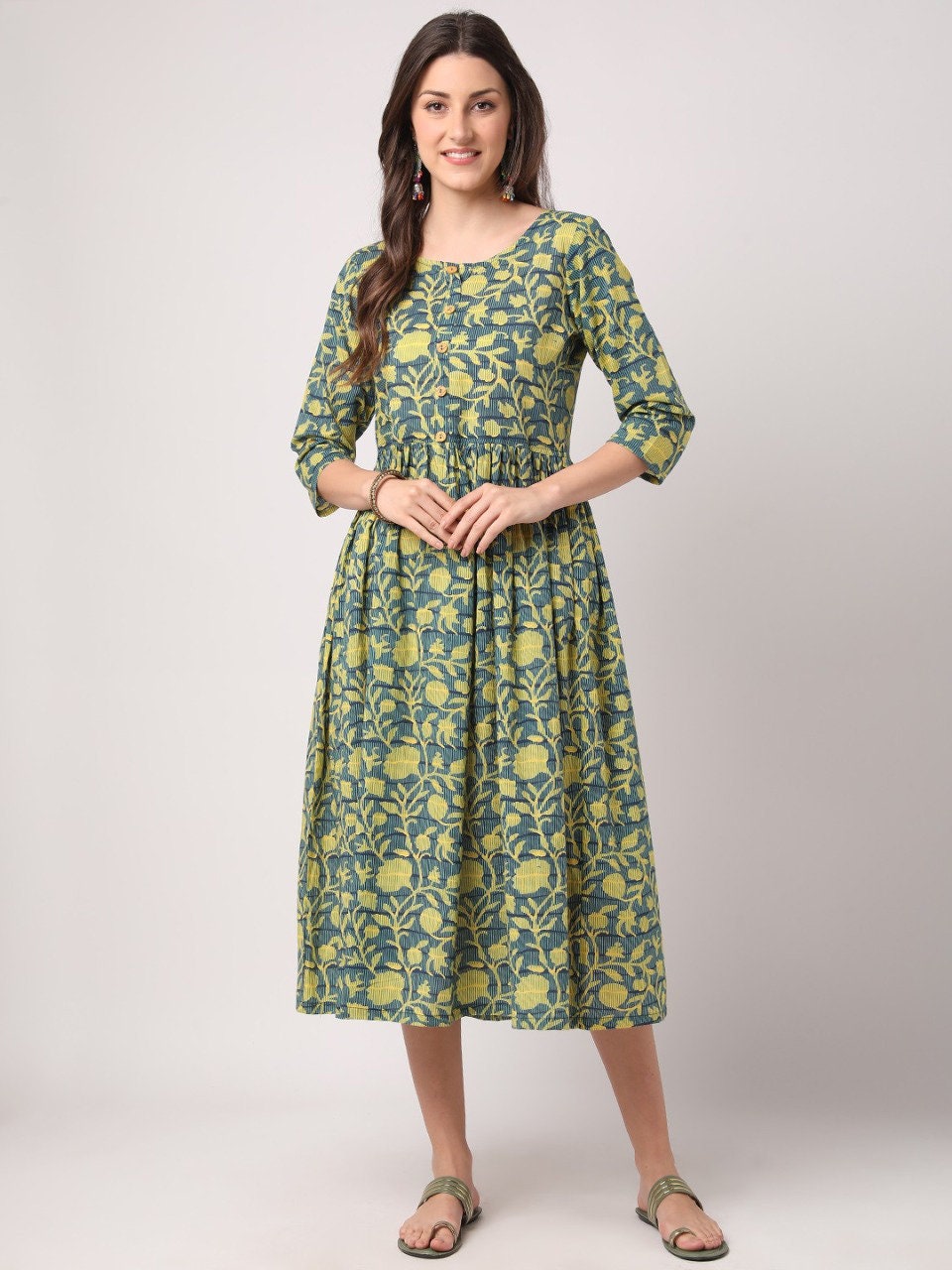 Cotton Aline Onepiece Western Dress Calf Length/midi Length Etsy UK