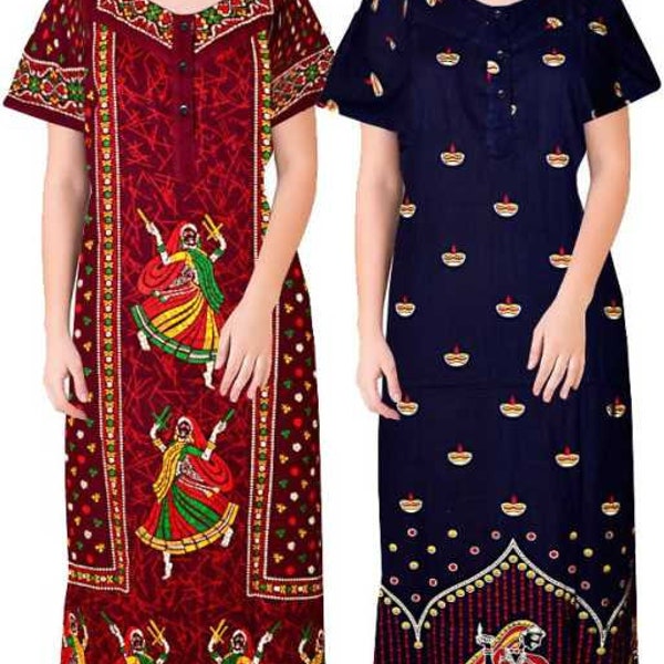 Women's 100%  Cotton  Jaipuri Print Full Ankle Length Maxi Nighty Soft Fabric Nightgown,Sleepwear  for women( Multicolor)