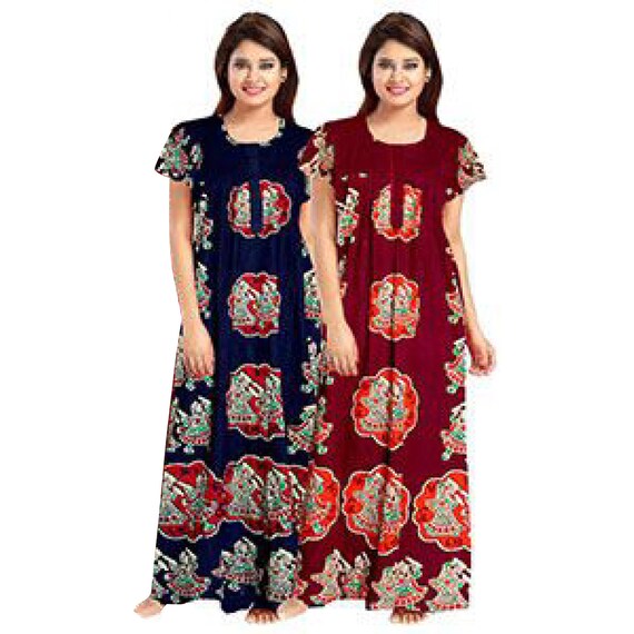 Women's 100%  Cotton  Jaipuri Print Full Ankle Length Maxi Nighty Soft Fabric Nightgown,Sleepwear comfortable,wear for women Multicolor