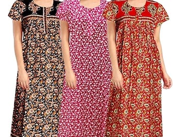 Women's 100%  Cotton Floral Print Ankle Length Maxi Nighty Soft Fabric Nightgown,Sleepwear comfortable, wear for women