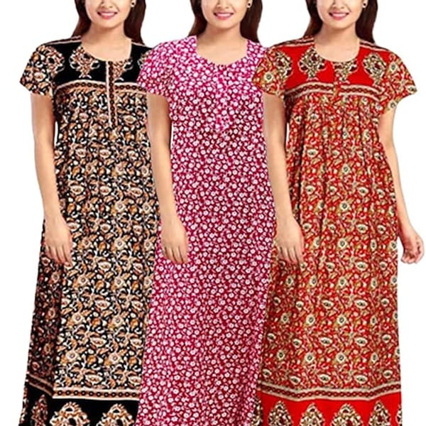 Women's 100%  Cotton Floral Print Ankle Length Maxi Nighty Soft Fabric Nightgown,Sleepwear comfortable, wear for women