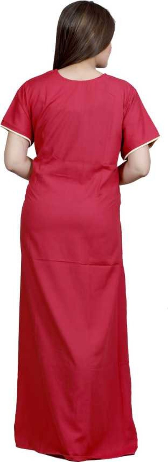 Women s Cotton Blend Lizzy Bizzy Plain Nighty Neck embroidered