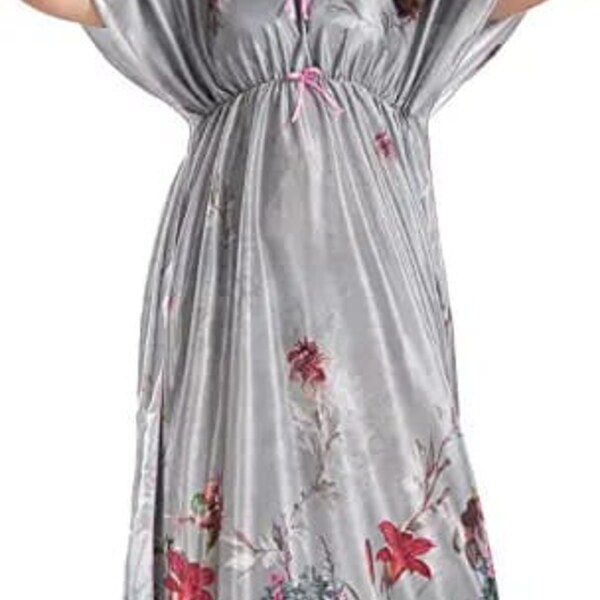 Women's Satin Blend Printed Kaftan Night Gown/Maxi Ankle Length Kaftan ,Sleepwear comfortable, wear for women(Multicolor ) Kaftan