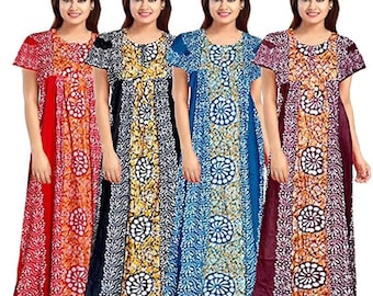 Women's 100% Cotton Batik Print Ankle Length Maxi Nighty Soft Fabric Nightgown,Sleepwear comfortable,wear for women( Multicolor )