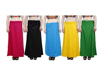 Frauen Saree Baumwolle Petticoats Inskirt Saree Vollständig genäht Saree Petticoat freie Größe (Kombi-Pack von 5)