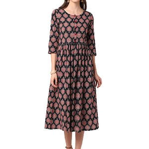 Women S Cotton A Line One Piece Western Dress Calf Long Etsy