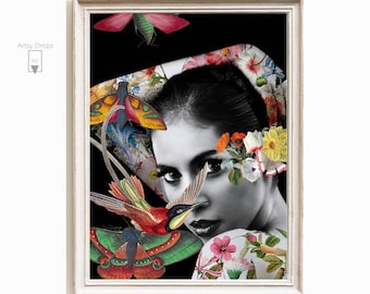 Abstract Collage Print - Modern Mixed Media Wall Art - Instant Download