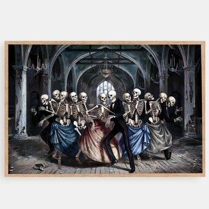Gothic Skeleton Dance Print Digital Art Dark Fantasy Halloween Decor Spooky Haunted House Wall Art Eerie Skeleton Ballroom